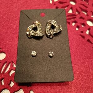 🏵️Vintage Silver Crystal Stud Earrings set of 2 pairs